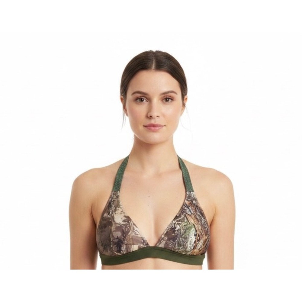 Advantage Max-1 Women SM Timber Camo Triangle Green Sparkle Halter Bikini Top